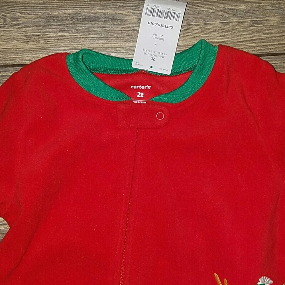Carters red christmas footie pjamams - Picture 2 of 6